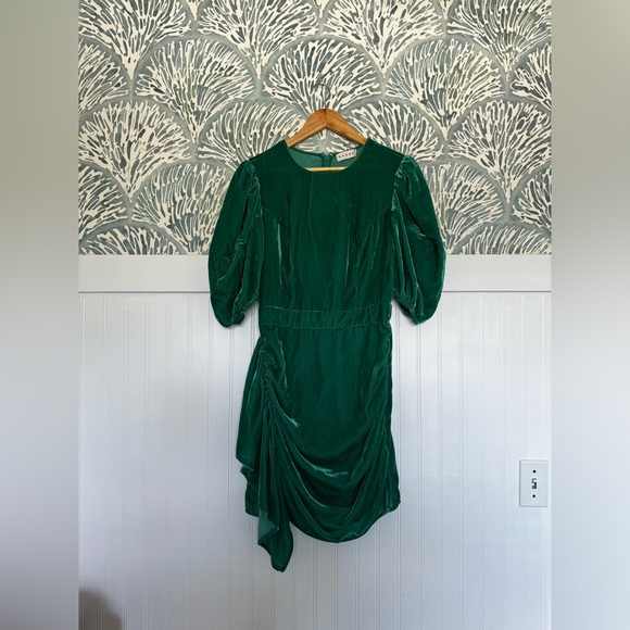 Rhode Pia Velvet Green Minidress with Puff Sleeves in Women's 6 - Picture 2 of 7